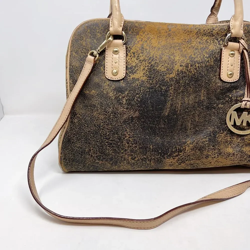 Michael Kors Brown Ultra Distressed Satchel Leather Bag Zip Top Crossbody Strap